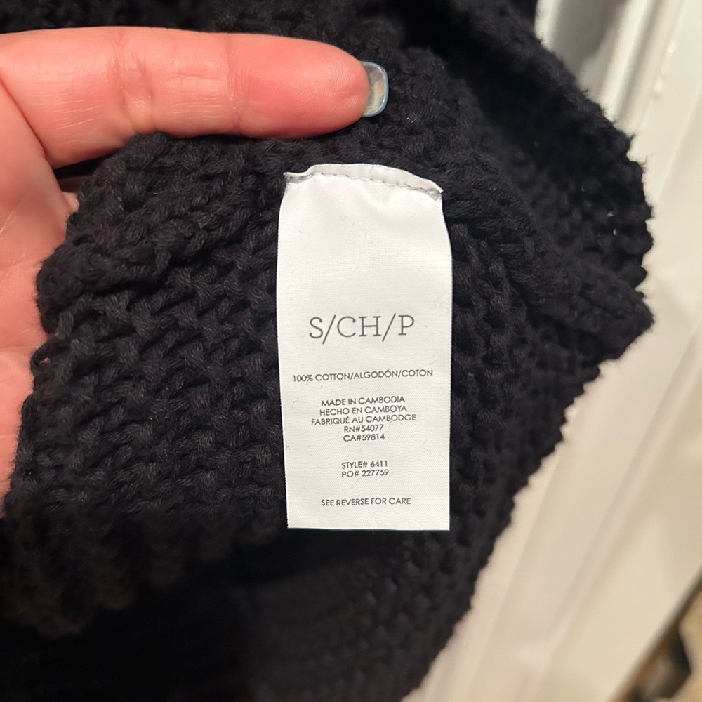 Cabi  Black Beachcomber Open-Knit Women’s Sweater with Tie Neck - Picture 5 of 5